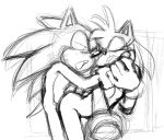  1boy 1girls amy_rose anthro black_and_white bracelet duo eyelashes female from_behind furry gloves holding_hands hotred is_(artist) male male/female nude open_mouth pencil_(artwork) pointy_ears sega sex sketch sonic_(series) sonic_the_hedgehog tail teeth tongue tongue_out 