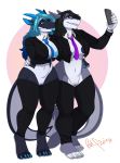  absurd_res anthro breasts clothed clothing crossed_arms dragon duo female fish hair hi_res horn marine necktie phone pussy redpixie selfie shark smile standing terikressner tongue tongue_out wide_hips 