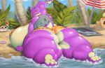  aipom anthro beach bedroom_eyes big_breasts big_butt blush breasts butt clothing female half-closed_eyes hi_res huge_breasts huge_butt krabby lapras looking_at_viewer looking_back milkybody nintendo palossand pok&eacute;mon pok&eacute;mon_(species) seaside seductive shiny_pok&eacute;mon swimwear thick_thighs towel umbrella video_games 