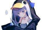  ... 1girl animal_costume animal_hood bare_shoulders blue_eyes blush choker closed_mouth collarbone commentary_request cup fate/grand_order fate_(series) haizome_senri highres holding holding_cup hood long_hair long_sleeves looking_at_viewer meltryllis penguin_costume purple_hair shaved_ice simple_background sleeves_past_fingers sleeves_past_wrists solo spaghetti_strap spoken_ellipsis sunglasses sweat upper_body white_background 