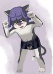  2014 anthro black_fur blush bulge clothed clothing cub domestic_cat felid feline felis fur grope hair male mammal open_mouth purple_hair topless umani underwear white_fur young 