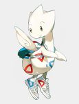  backpack bag black_eyes closed_mouth clothed_pokemon commentary_request full_body gen_2_pokemon grey_background happy jpeg_artifacts newo_(shinra-p) no_humans pokemon pokemon_(creature) shoes simple_background smile solo togetic white_footwear wings 