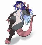  anthro blue_hair breasts chest_tuft collar didelphid featureless_breasts female hair igiveyoulemons long_hair mammal marsupial nude open_mouth slightly_chubby smile solo teeth thick_tail thick_thighs tuft whiskers 