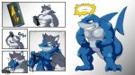 16:9 2016 aji anthro beverage canid canine canis comic energy_drink fish goo_transformation mammal marine muscular sequence shark simple_background smile solo symbiote transformation white_background wolf 