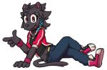  anthro black_fur black_hair black_nose clairen_(rivals_of_aether) clothed clothing felid female fur hair lovers_of_aether mammal maypul_syrup pantherine red_eyes rivals_of_aether smile solo tongue tongue_out video_games 