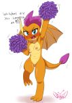 2019 absurd_res anthro blue_eyes blush cheerleader dragon fangs female flat_chested friendship_is_magic hi_res horn jeglegator my_little_pony nipples nude open_mouth pom_poms pussy scalie smolder_(mlp) solo wings 