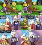  asriel_dreemurr boss_monster bovid caprine comic delta_rune_(emblem) dialogue english_text first_aid_kit glass hi_res horn human lemonade lizard long_ears mammal monster_kid outside phone potoobrigham protagonist_(undertale) reptile scalie symbol text toriel undertale video_games 