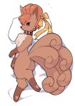  6_tails anthro blush collar female looking_at_viewer nintendo pawpads pok&eacute;mon pok&eacute;mon_(species) ribbons simple_background solo video_games vulpix white_background wkar 