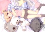  animal bed blonde_hair blush candy canvas+garden lollipop miyasaka_miyu navel scan shorts tagme_(character) teddy_bear twintails 