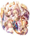  andira_(granblue_fantasy) animal_ears ass blonde_hair breasts cleavage_cutout detached_leggings detached_sleeves erune flying_nimbus fur_trim granblue_fantasy hagoromo haku_(sabosoda) leotard monkey monkey_ears monkey_girl monkey_tail shawl small_breasts staff tail two_side_up white_leotard 