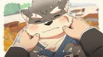  16:9 2d_animation animated blush canid canine canis cheek_pinch chubby_protagonist_(tas) cute_fangs domestic_dog hinami0506 kemono male mammal moritaka scar slightly_chubby tokyo_afterschool_summoners video_games 