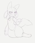  2019 anthro female kekitopu looking_at_viewer lucario monochrome nintendo open_mouth pok&eacute;mon pok&eacute;mon_(species) pussy simple_background sketch solo video_games 