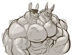  2_heads alkali big_muscles conjoined eye_contact goo_creature goopomancer grin growth huge_muscles kangaroo looking_at_another macropod male mammal marsupial merging multi_head multifur muscular simple_background smile thick_neck 
