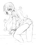  1girl curly_hair dragon_quest dragon_quest_ii dress graphite_(medium) hood kichijou_agata long_hair looking_at_viewer monochrome panties princess_of_moonbrook robe simple_background solo traditional_media underwear wet white_background 