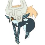  1:1 2016 370ml bare_shoulders breasts featureless_breasts female fur grin hair humanoid looking_at_viewer mask midna nintendo not_furry orange_hair red_eyes simple_background smile solo stretching the_legend_of_zelda thick_thighs twili twilight_princess video_games white_background 