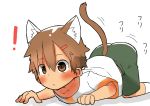  ! 1boy :&lt; all_fours animal_ears blush cat_ears cat_tail catboy hair_between_eyes highres laser_pointer male_focus moro_noun original simple_background solo tail white_background 