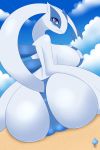  2019 anthro anus big_breasts blush bottomless breasts clothed clothing cloud female hi_res legendary_pok&eacute;mon looking_back lugia nintendo outside pok&eacute;mon pok&eacute;mon_(species) pok&eacute;morph pussy rear_view sblueicecream sitting sky solo video_games 