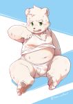  2019 anthro belly blush bodily_fluids bulge clothing fur green_eyes hi_res humanoid_hands male mammal moobs navel overweight overweight_male polar_bear sitting solo sweat underwear ursid ursine white_fur wolfsoul young 
