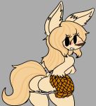  2019 anthro blonde_hair blush breasts butt canid canine claws clothing domika female fox fur hair hi_res invalid_tag long_ears mammal pandemonium_wizard_village panties pussy scales simple_background solo underwear 