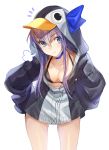  /\/\/\ 1girl :&gt; absurdres animal_costume bangs bikini bikini_under_clothes black_bikini blue_choker blue_eyes blush boba breasts choker cleavage closed_mouth collarbone commentary_request cowboy_shot eyebrows_visible_through_hair fate/grand_order fate_(series) hands_on_hips highres leaning_forward long_hair long_sleeves looking_at_viewer meltryllis_(swimsuit_lancer)_(fate) penguin_costume purple_hair sleeves_past_fingers sleeves_past_wrists small_breasts smile smug solo standing swimsuit thighs 