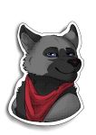  absurd_res ambiguous_form bandanna blue_eyes canid canine fur grey_fur hi_res male mammal shaded smile sticker thathornycat 
