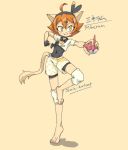  2019 anthro barefoot bea_(pok&eacute;mon) blush clothed clothing cosplay digital_media_(artwork) domestic_cat fangs feet felid feline felis female fingers fur gym_leader hair holding_object holding_pok&eacute;ball japanese_text jessie-katcat_(artist) mammal nintendo pok&eacute;ball pok&eacute;mon short_hair simple_background smile solo standing text toes topwear video_games young 