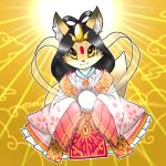  1:1 2014 abstract_background anthro black_hair canid canine clothed clothing concon-collector female fox fully_clothed fur hair japanese_clothing mammal mirror no3512 official_art robe solo sun 