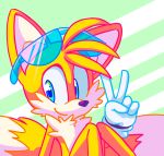  anthro canid canine clothing dipstick_tail eyewear fox fur gloves handwear male mammal miles_prower multicolored_tail smile solo sonic_(series) sp-rings sunglasses video_games white_fur yellow_fur 