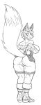  anthro breasts butt canid canine clothing female fox greyscale hi_res legwear looking_back mammal monochrome pussy robotjoe sketch solo standing thigh_highs 