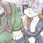  1:1 2016 370ml armor bare_shoulders breasts clothing duo featureless_breasts female hair headgear helmet humanoid humanoid_pointy_ears hylian link long_hair male markings mask midna nintendo not_furry orange_hair red_eyes simple_background smile solo_focus the_legend_of_zelda twili twilight_princess video_games white_background 