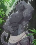  abs better_version_at_source biceps felid fur male mammal muscular muscular_male pantherine snow_leopard solo towel towel_only velk waterfall 