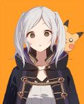  1girl blush fire_emblem fire_emblem_awakening gen_1_pokemon gloves hood long_hair looking_at_viewer open_mouth pikachu pokemon pokemon_(creature) robe robin_(fire_emblem) robin_(fire_emblem)_(female) ryon_(ryonhei) silver_hair simple_background solo super_smash_bros. twintails white_hair yellow_eyes 