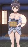  black_hair blue_kimono breasts fundoshi japanese_clothes kanokon kimono large_breasts long_hair nipple_slip nipples no_nose non-web_source ponytail screencap solo stitched third-party_edit yukata yukihana 