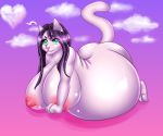  absurd_res anthro belly big_belly big_breasts breasts domestic_cat felicer felid feline felis female hi_res hyper inflation mammal nipples nude overweight pregnant slightly_chubby solo thick_thighs 