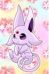  2016 ambiguous_gender chibi eeveelution espeon feral nintendo pattern_background pok&eacute;mon pok&eacute;mon_(species) simple_background sitting smile solo video_games きなこ 