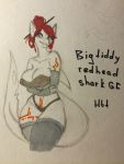  2019 anthro armwear bare_shoulders big_breasts breasts clothed clothing elbow_gloves eyelashes female fin fish gloves haibet hair handwear hi_res huge_breasts humanoid_hands invalid_tag legwear marine panties red_hair shark simple_background sketch smile solo standing teeth thick_thighs traditional_media_(artwork) underwear wide_hips 