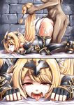  absurdres ahegao armor armored_boots armored_dress blonde_hair boots breasts crying crying_with_eyes_open doggystyle epic7 hair_ribbon highres karadborg large_breasts red_eyes ribbon rose_(epic7) tears 