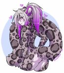  &lt;3 anthro blush butt felid girly hi_res looking_back male mammal nude pantherine purple_eyes ryunwoofie simple_background smile snow_leopard solo 