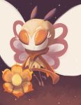  aclockworkkitten closed_eyes commentary creature eyelashes flower flying full_body gen_7_pokemon highres holding holding_flower no_humans pokemon pokemon_(creature) ribombee signature solo 