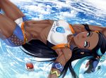  aqua_eyes black_hair blush dark_skin long_hair navel pokemon rurina_(pokemon) water xtermination 