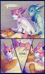  2019 absurd_res anthro anthrofied comic digital_media_(artwork) eevee eeveelution elvche female female_on_top french_kissing girly glaceon hi_res kissing male nintendo on_top pok&eacute;mon pok&eacute;mon_(species) sylveon video_games 