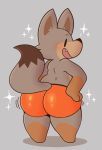 ambiguous_gender anthro big_butt black_eyes black_nose bottomwear bubble_butt butt canid canine clothing digital_media_(artwork) facebook_fox fox looking_back mammal rear_view short_stack shorts solo squishy_(artist) star thick_thighs tight_clothing 