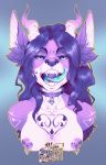  anthro breasts canid canine collar female hi_res horn hybrid kitty_silence licking licking_lips looking_at_viewer mammal nipple_piercing nipples open_mouth piercing solo tongue tongue_out 