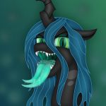  1:1 absurd_res arthropod bodily_fluids bust_portrait changeling emu34b female forked_tongue friendship_is_magic green_eyes green_flesh green_tongue hi_res horn mouth_shot my_little_pony portrait queen_chrysalis_(mlp) saliva sharp_teeth simple_background slit_pupils teeth tongue tongue_out vector 