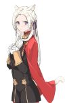  1girl animal_ears cape cat_ears cat_tail closed_mouth edelgard_von_hresvelg fire_emblem fire_emblem:_three_houses gloves hair_ribbon hair_twirling highres kisetsu long_hair purple_eyes red_cape ribbon school_uniform solo tail uniform white_background white_gloves white_hair 