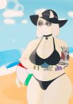  absurd_res anthro ball beach beach_ball bikini breasts cleavage clothed clothing eyewear female food fur glasses goth hat headgear headwear hi_res popsicle sand seaside sexual_icecream smile swimwear tattoo toriel undertale video_games water 