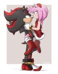  &lt;3 2019 accessory aimyneko amy_rose anthro boots carrying clothing duo eulipotyphlan eye_contact female footwear gloves green_eyes hair_accessory hairband handwear hedgehog looking_at_another male male/female mammal red_eyes shadow_the_hedgehog signature smile sonic_(series) tuft video_games 