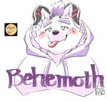  behemoth_(housamo) blush clothing dopey exe_exem fur hair hoodie horn male monster purple_hair tokyo_afterschool_summoners tongue topwear video_games white_fur 