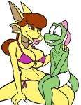  anthro big_breasts bikini breasts clothing creatiffy dragon duo female jimmy_(jamearts) lipstick lizard makeup male rebecca_(jamearts) reptile scalie swimwear 