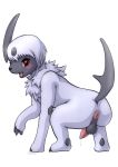  absol anus balls blush bodily_fluids censored dripping feral flucra fur genital_fluids hair looking_at_viewer male mosaic_censorship nintendo open_mouth penis pok&eacute;mon pok&eacute;mon_(species) red_eyes simple_background solo text video_games white_background white_fur 